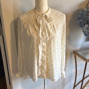 Zara long sleeve, balloon sleeve blouse with tie neck. Size large.